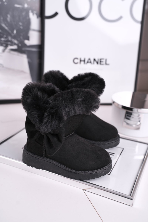 Дитячі снігові черевики з хутром і бантом чорні Vella