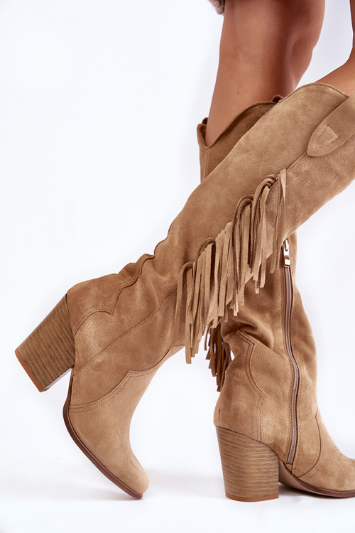 Жіночі замшеві ковбойські чоботи Lewski 3094/F Темно-бежеві