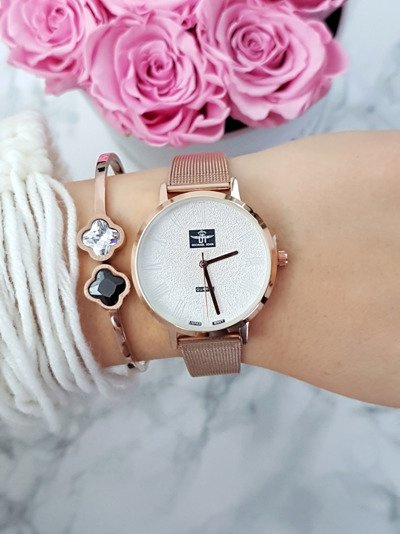 Жіночий годинник Michael John Elis рожеве золото / білий циферблат