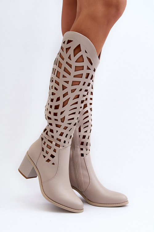 Чорні ажурні чоботи на підборах Pinkema