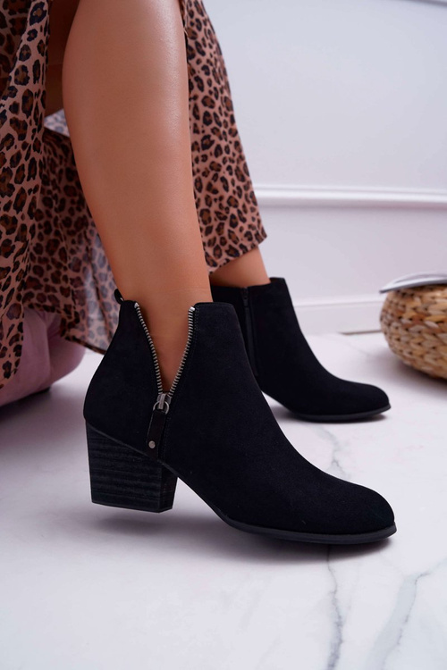 Жіночі замшеві чоботи на підборах на блискавці чорного фарру