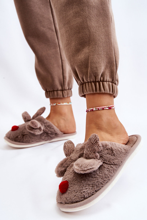 Жіночі тапочки з хутром і оленями сірі соп'я