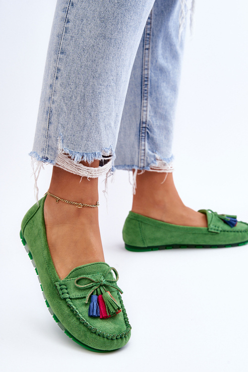 Замшеві лофери з бантом і бахромою Green Dorine