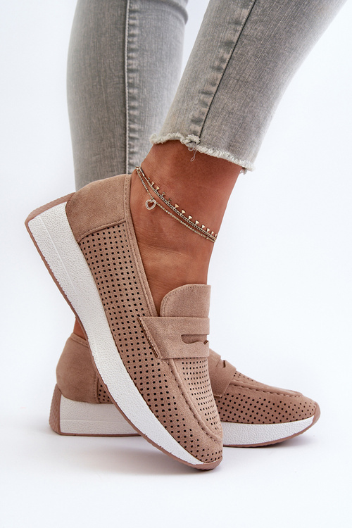 Жіночі мокасини на платформі з бежевої еко-замші Inesqua