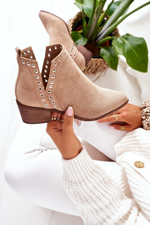 Ажурні Чоботи З Вирізами Бежеві Вестерн