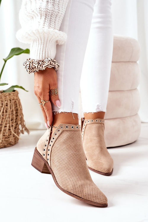 Ажурні Чоботи З Вирізами Бежеві Вестерн