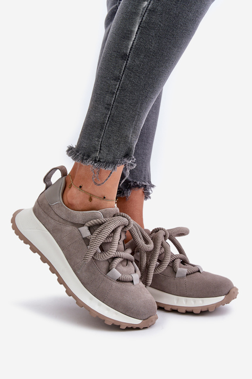 Замшеві жіночі кросівки з товстими шнурками сірі Artiker 54C1465