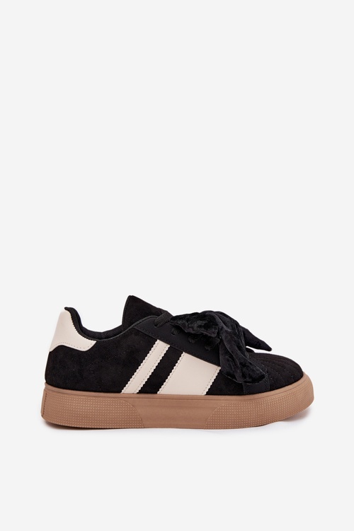 Жіночі кросівки з замшевим бантом чорні Ashlyn