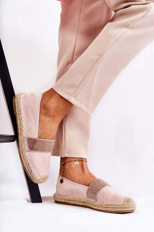 Жіночі еспадрільї без шнурівки з кубічним цирконієм рожевого кольору