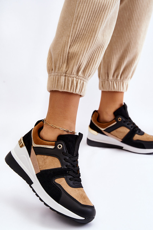 Класичні кросівки на танкетці бежевий і чорний коллайд