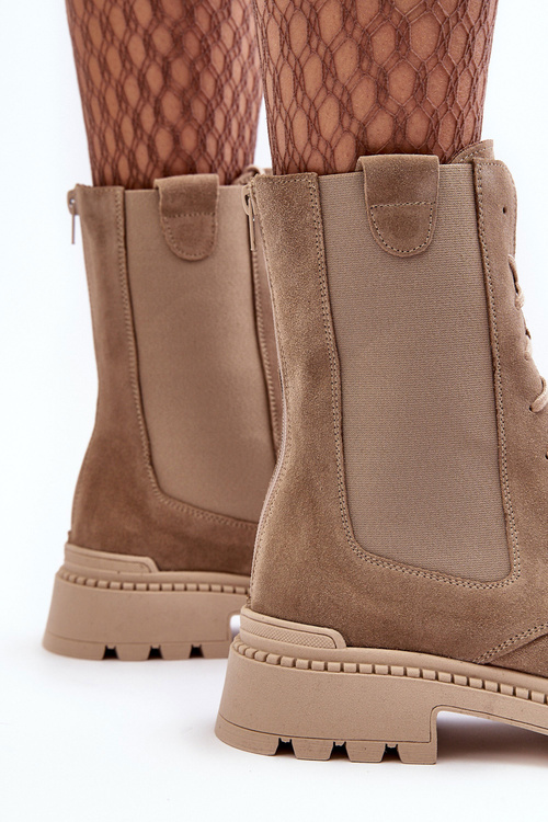 Жіночі замшеві ботильйони на шнурівці бежеві Nicole 2836
