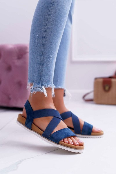 Темно-сині жіночі босоніжки з гумками Itako