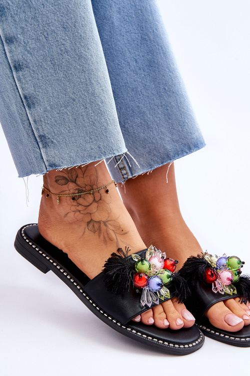 Тапочки з декоративними намистинами S.Barski KV-2775-47 Чорні