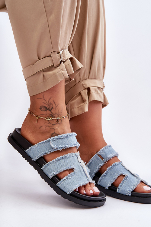 Жіночі тапочки з тканини на блискавці з синім ламірозом