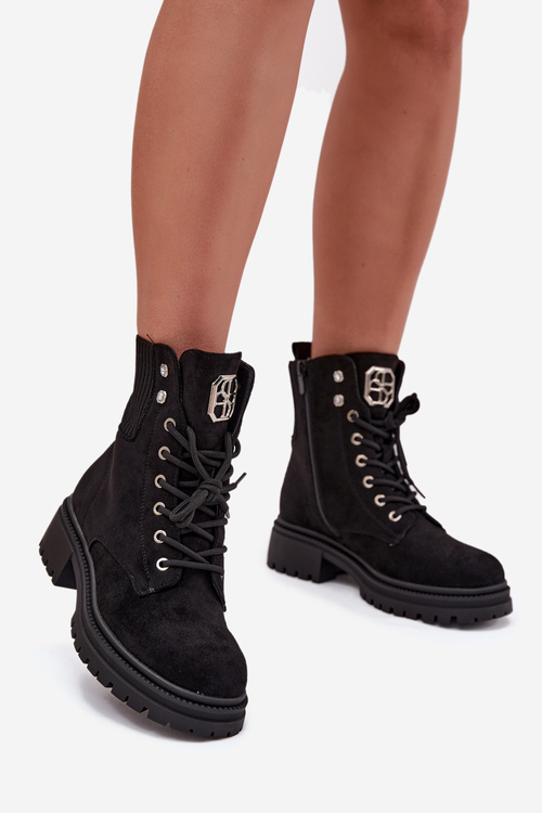 Жіноче утеплене взуття workery з оздобленнями Чорна Olivira