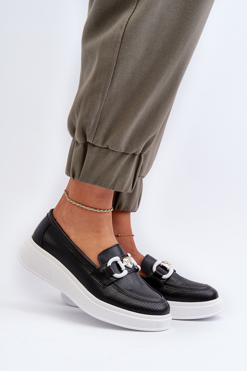 Чорні жіночі шкіряні мокасини на платформі S.Barski LR720