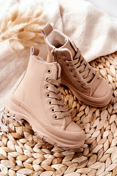 Дитячі шкіряні утеплені кросівки бежеві Bomi