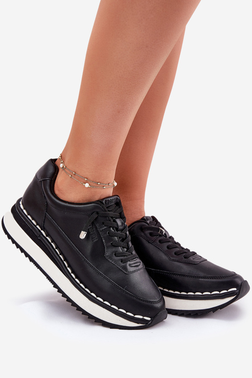 Жіночі Шкіряні Кросівки На Платформі Big Star RR274A335 Чорні