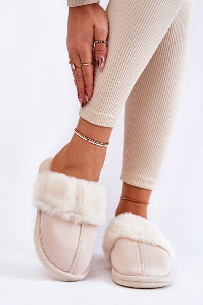 Жіночі гладкі тапочки з хутром світло-бежевий Morisea