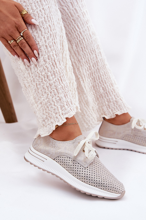 Шкіряні Легкі Жіночі Полуботинки На Платформі Artiker 56C2113 Бежево-Золоті