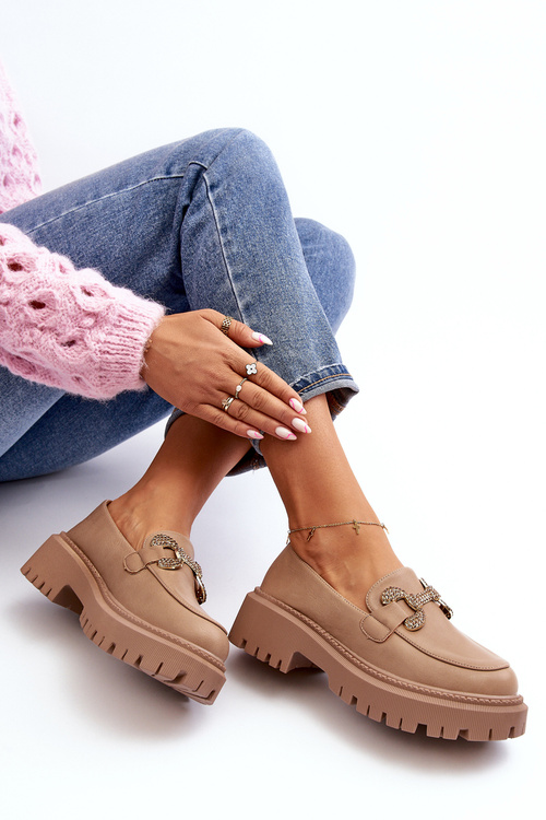 Жіночі мокасини з декором темно-бежевий гаргі