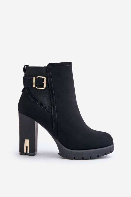 Жіночі чоботи із золотою пряжкою на підборах утеплені чорні Erilanes