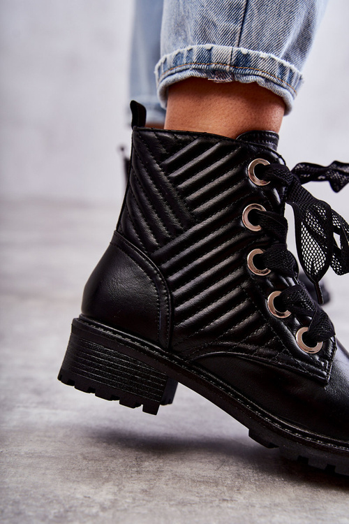 Шкіряні стьобані черевики з утеплюючим чорним Torino
