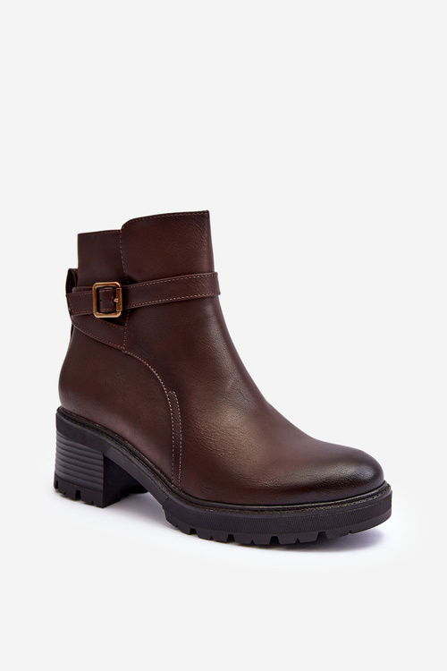 Шкіряні чоботи на низькому каблуці Темно-коричневі Irinaela