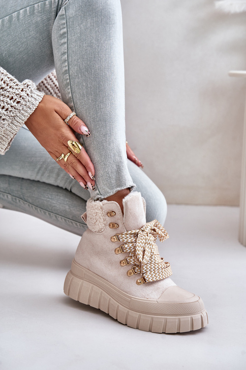 Жіночі утеплені ботильйони на платформі бежеві Alcyhen
