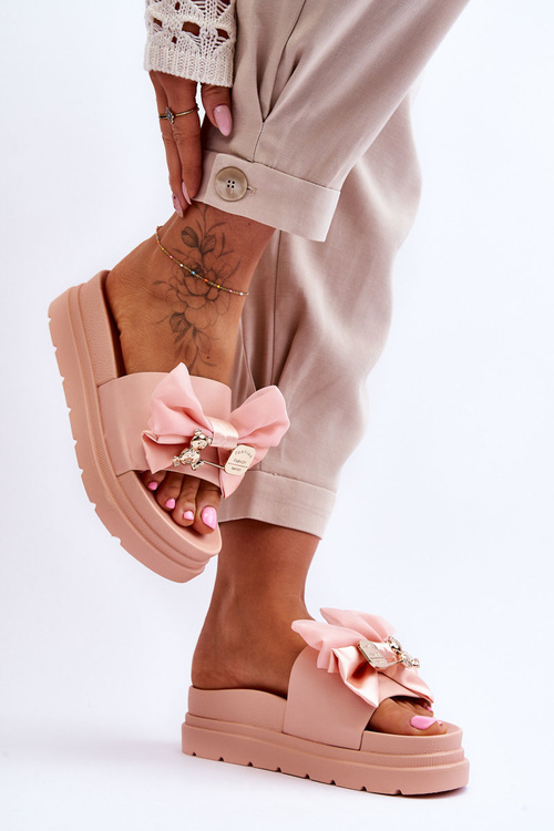 Тапочки з бантом і ведмедиком світло-рожевий Suzy