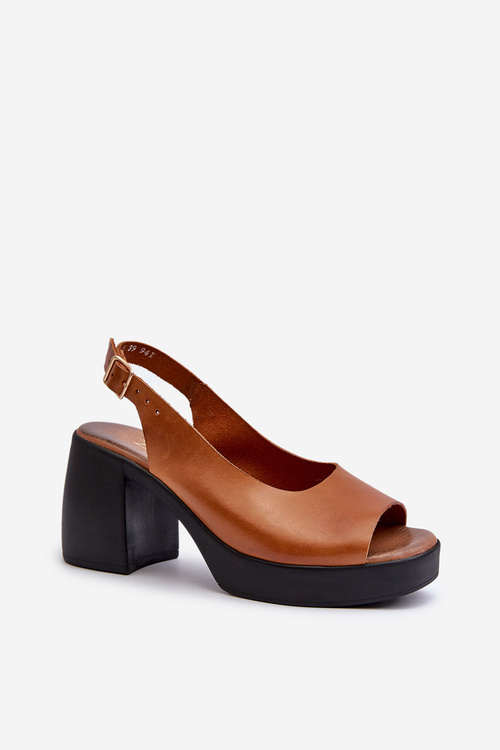 Zazoo 40376 Коричневі шкіряні босоніжки на масивному каблуці