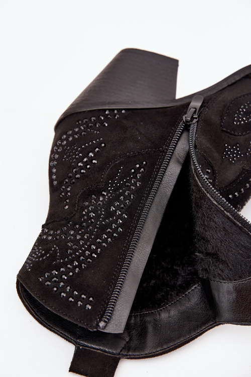 Утеплені Жіночі Ковбойські Ботильйони З Декором Чорні Lelira