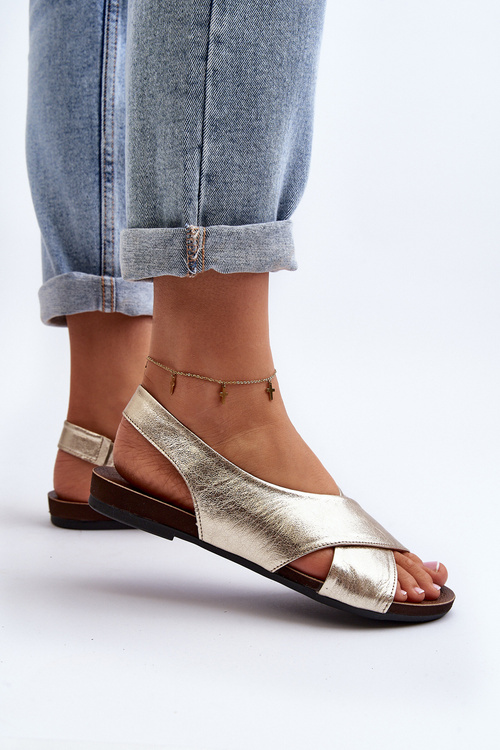 Золоті жіночі шкіряні босоніжки Zazoo 40407