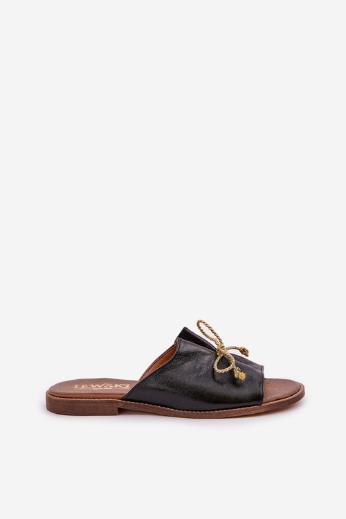 Шкіряні Плоскі Елегантні Сандалі З Бантиком Lewski 3572 Чорні