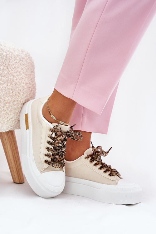 Кросівки Жіночі На Масивній Платформі З Декоративним Шнурівкою Бежеві Zidora