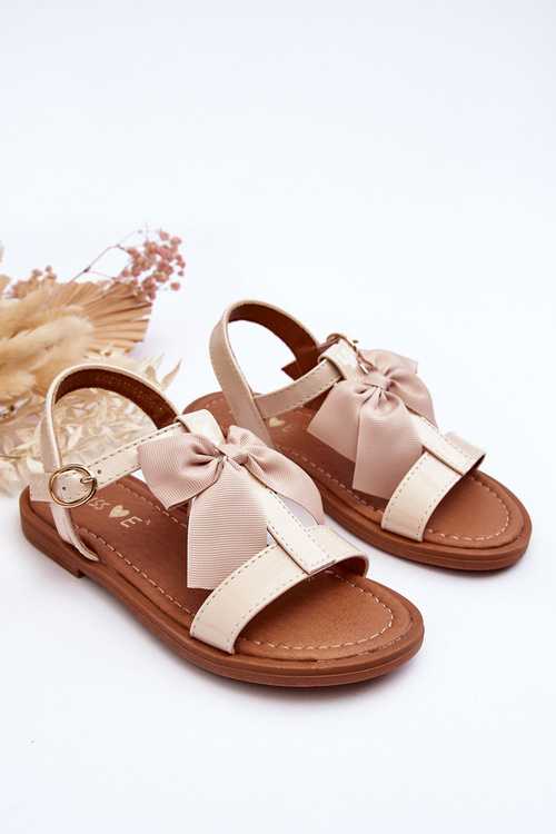 Дитячі лаковані босоніжки з бантом Бежеві Netina