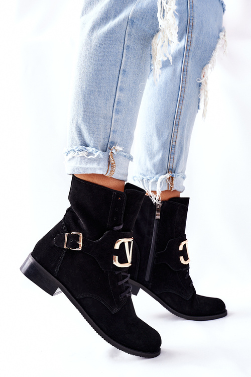 Жіночі замшеві чоботи чорні Nicole 2676