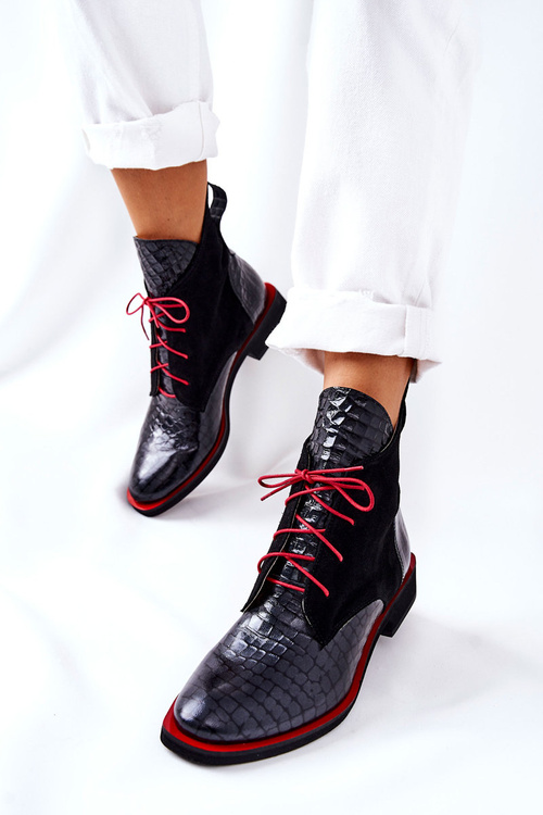 Шкіряні черевики з візерунком алігатор Темно-сині чорні Лаорелія