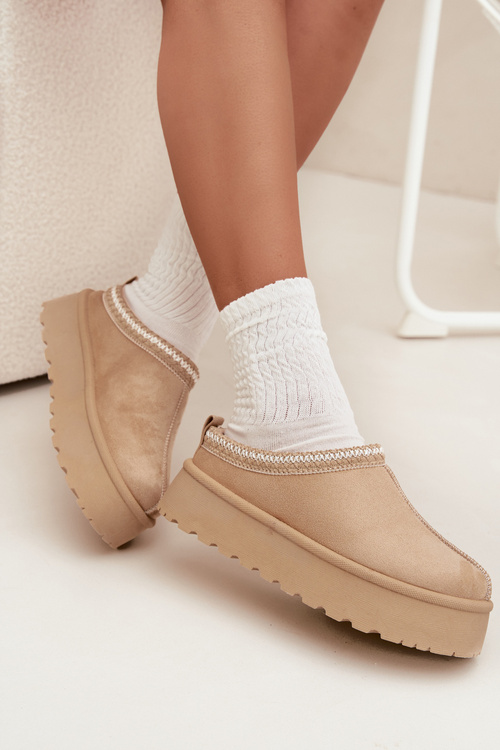 Низькі жіночі снігові черевики з вишивкою на платформі світло-бежевого кольору Narirya