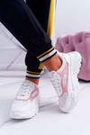 Спортивне жіноче взуття на товстій підошві білі рожеві HighStep