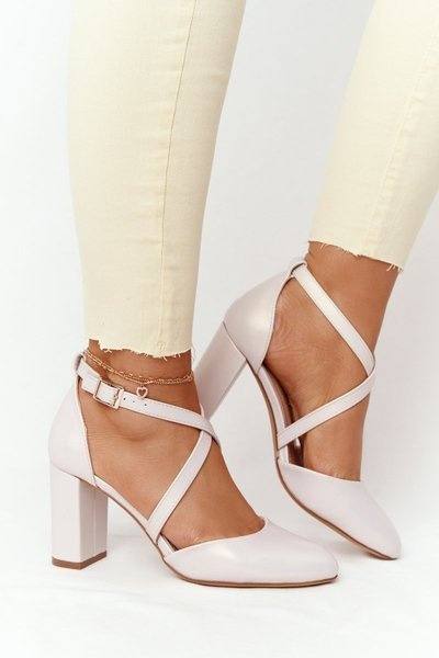 Човники з перлами на блочному каблуці Sergio Leone SK863 Бежеві