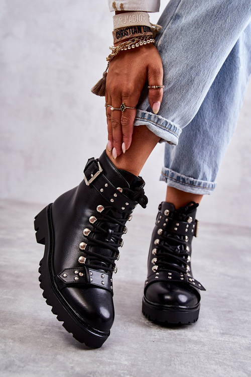 шкіряні чоботи з декоративним поясом Black Sabine