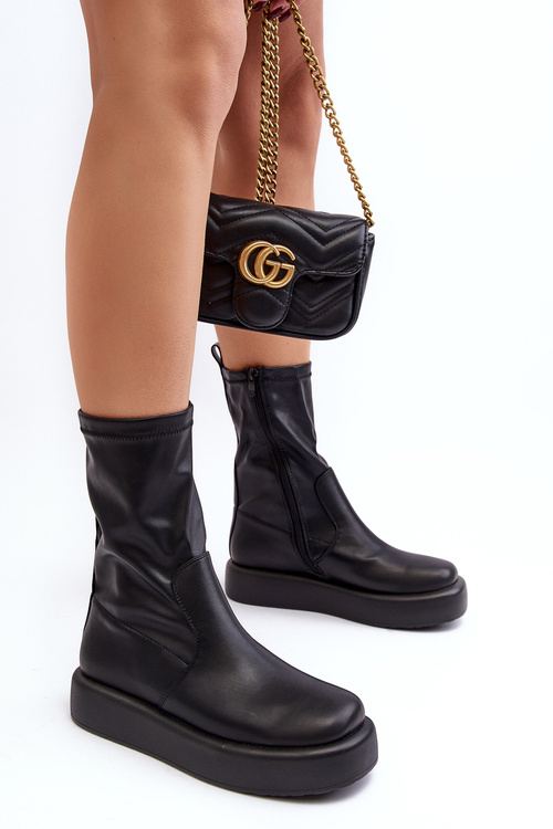 Жіночі ботильйони на платформі Екошкіра Чорні Algedi