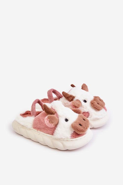 Дитячі пухнасті тапочки з мотивом корови, рожевий таморрін