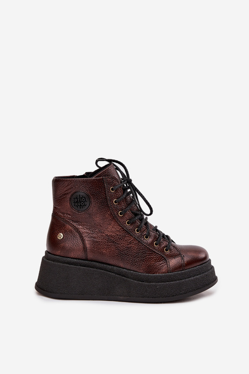 Шкіряні чоботи на масивній платформі Maciejka 06309-32 металевий коричневий