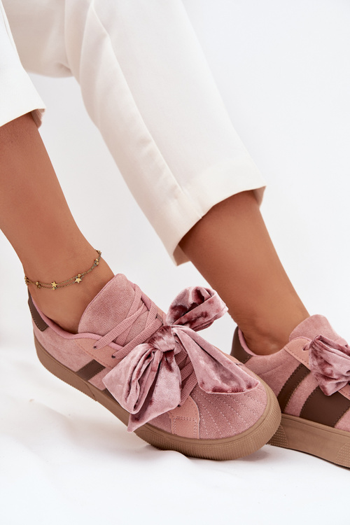 Жіночі кросівки з замшевим бантом рожеві Ashlyn