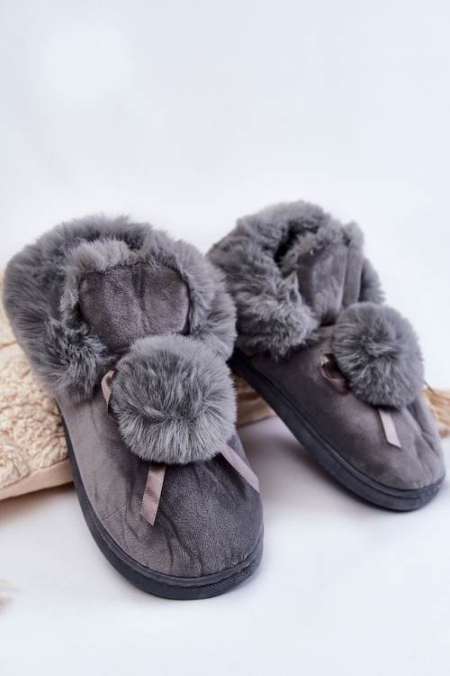 Жіночі хутряні сліпони з помпоном сірі Noemi