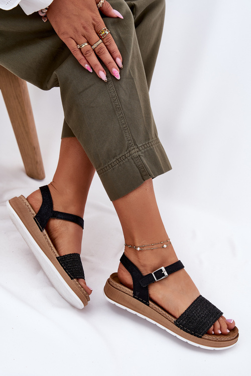 Жіночі сандалі з плетінням на ремінці Чорні Inblu GS000050