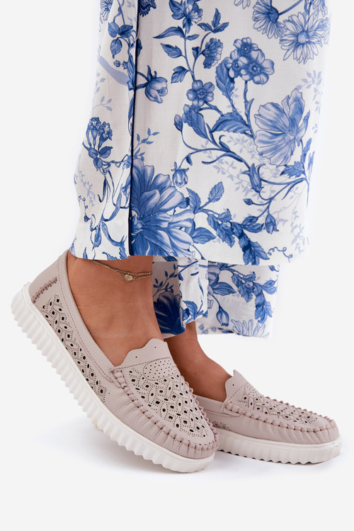 Шкіряні Жіночі Мокасини З Перфорацією Vinceza 88028 Бежеві