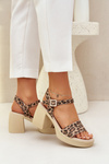 Zazoo 40386 Жіночі Шкіряні Сандалі На Блоковому Каблуці Леопард Коричнево-Бежеві